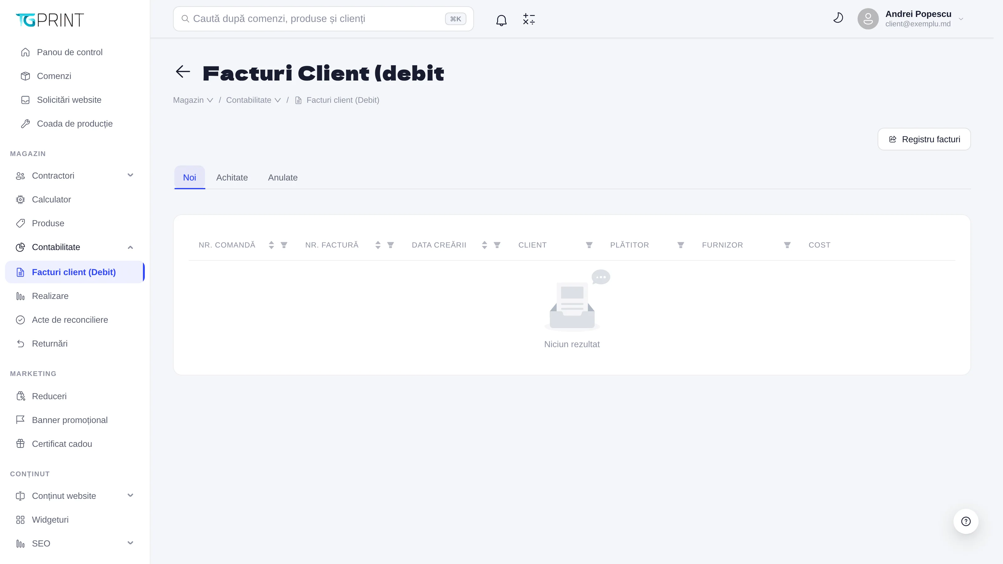 Registrul facturilor client
