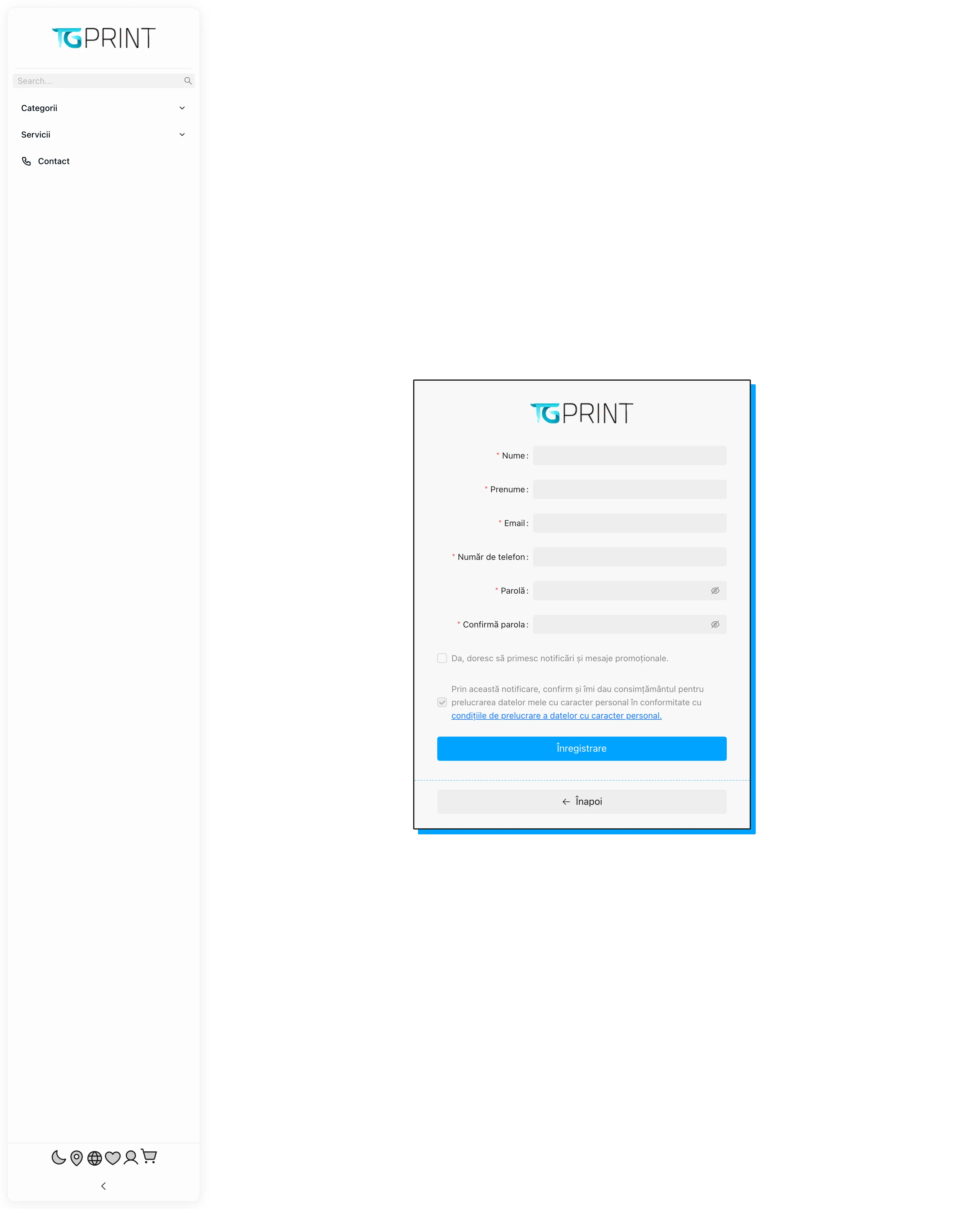 Formularul de înregistrare al clientului