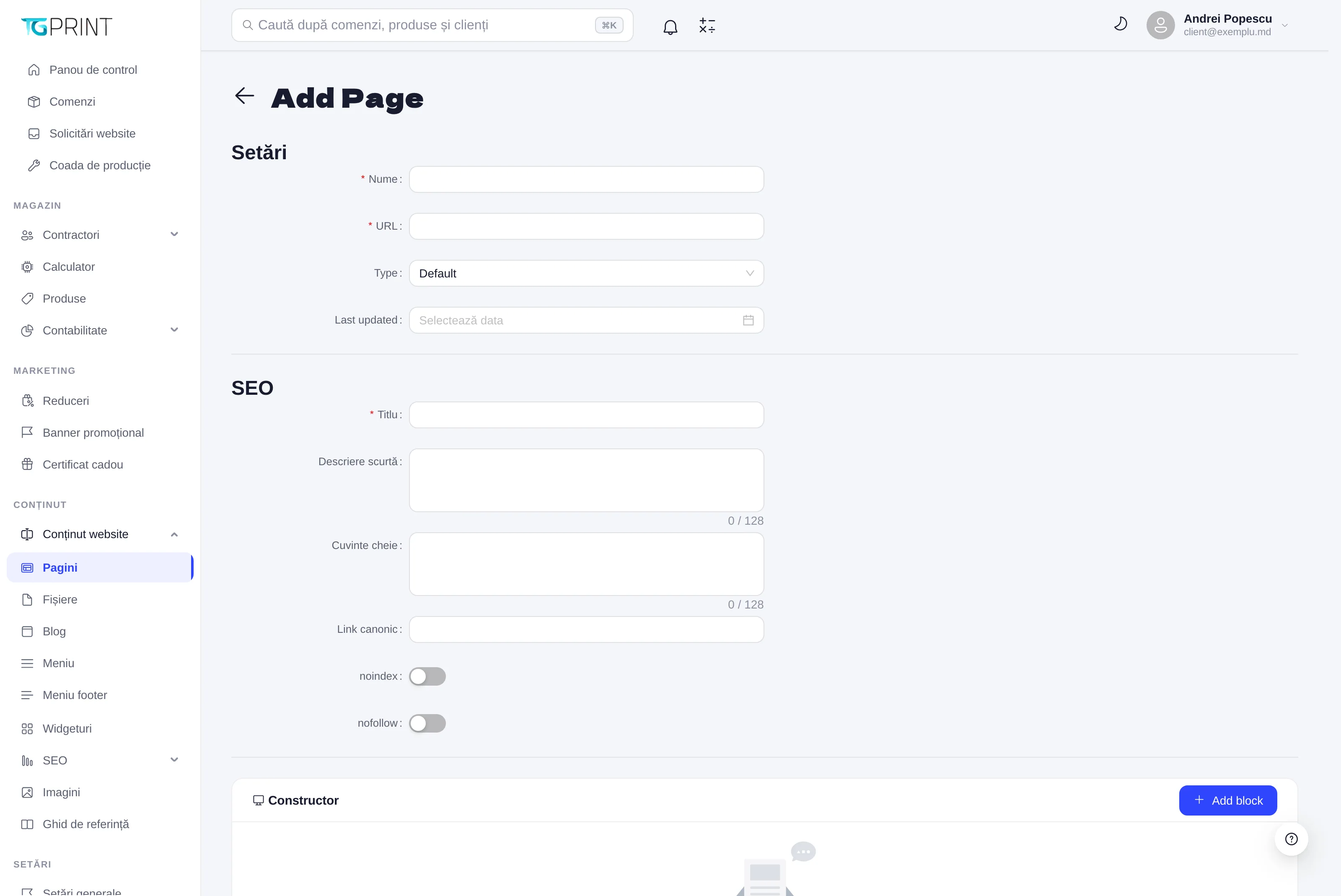 Formularul Add Page
