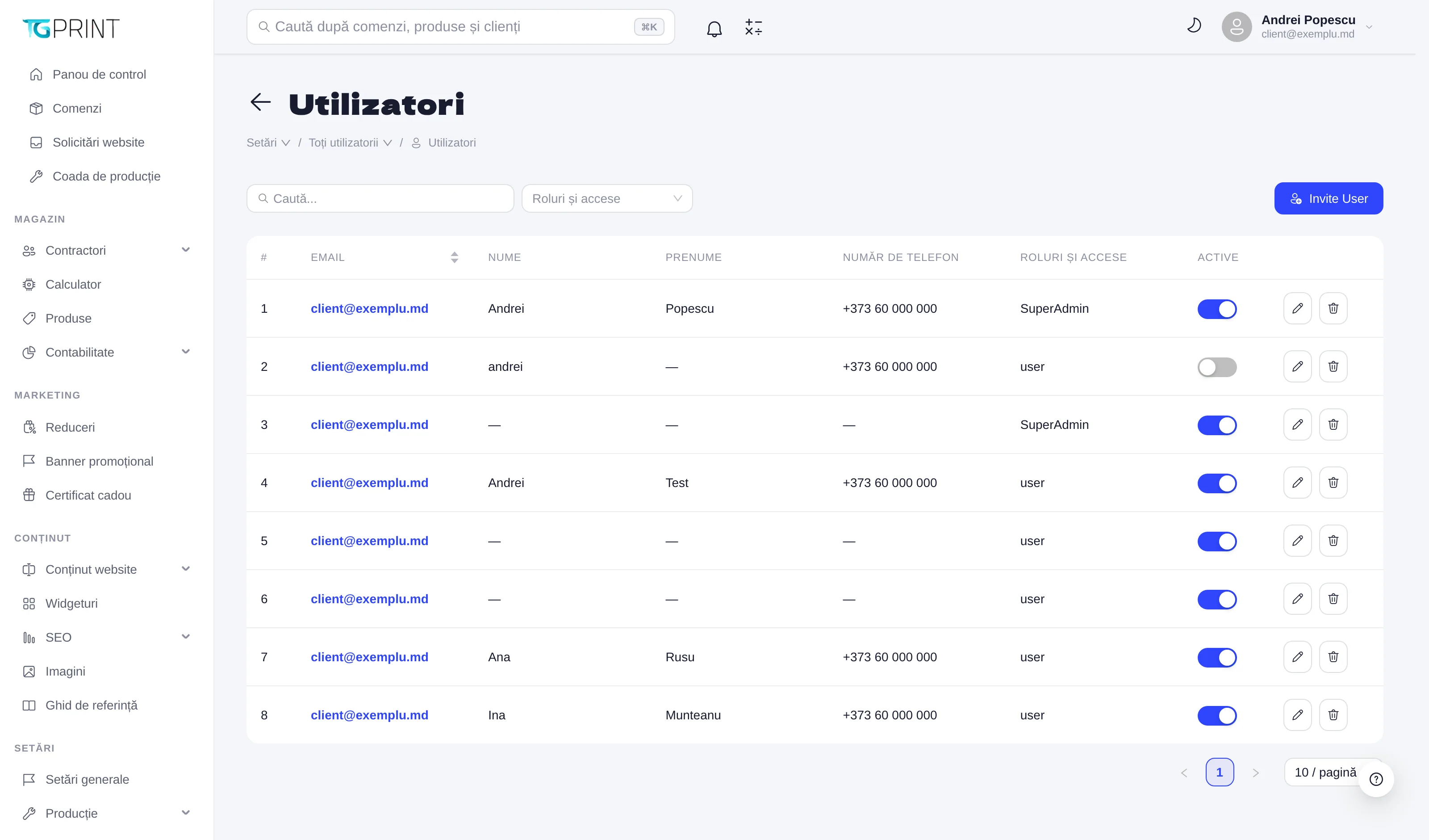 Lista utilizatorilor