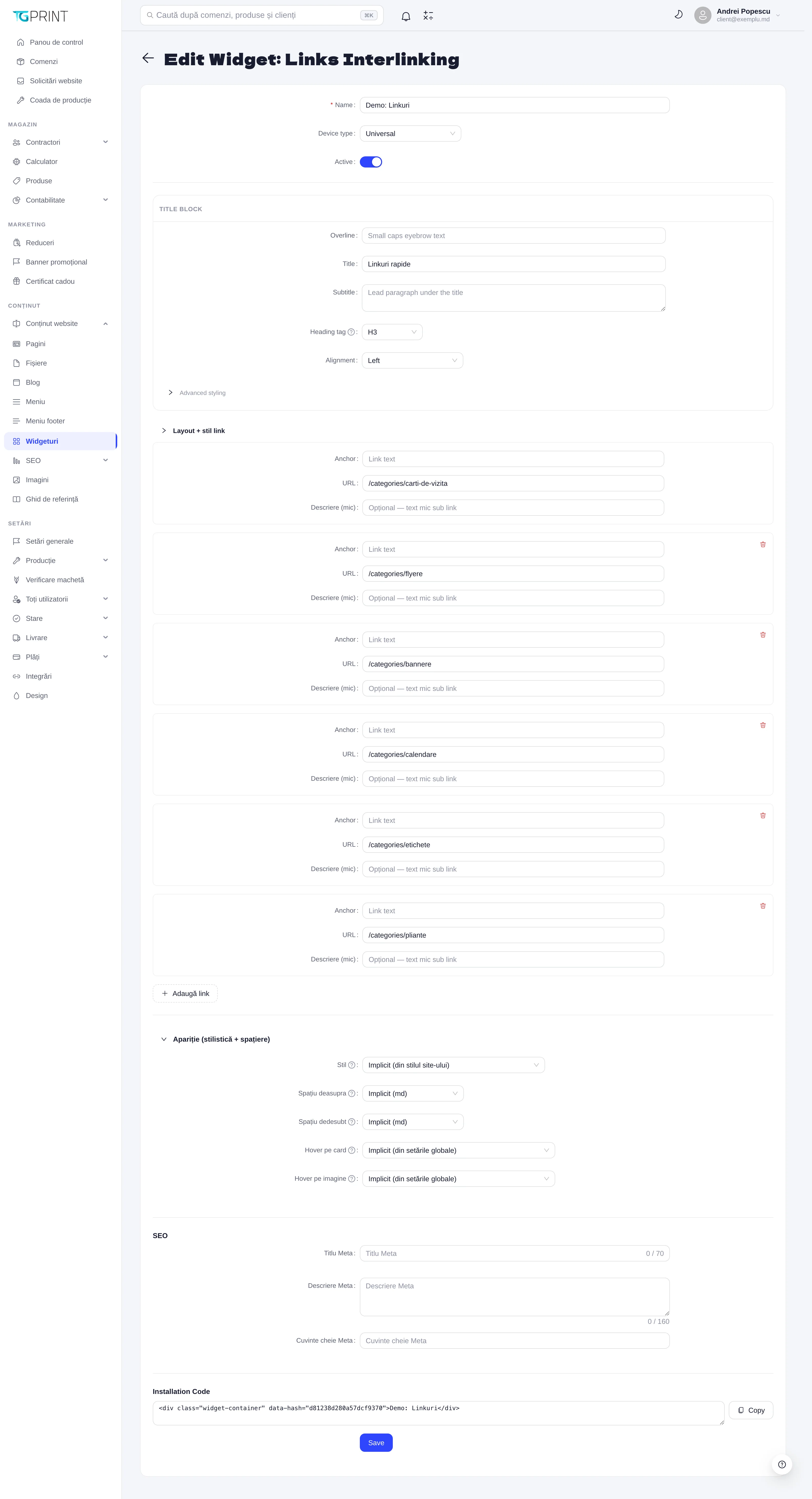 Editarea unui widget